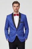2 Piece One Button Royal Blue Shawl Lapel Printed Men's Prom Suits
