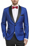 2 Piece One Button Royal Blue Shawl Lapel Printed Men's Prom Suits