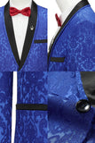 2 Piece One Button Royal Blue Shawl Lapel Printed Men's Prom Suits