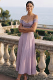 Wisteria A Line Off the Shoulder Draped Midi Wedding Guest Dress