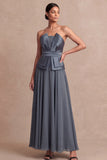 Olive Green Strapless A Line Long Wedding Guest Dress
