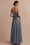 Olive Green Strapless A Line Long Wedding Guest Dress