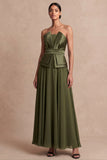 Olive Green Strapless A Line Long Wedding Guest Dress
