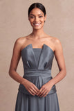 Olive Green Strapless A Line Long Wedding Guest Dress