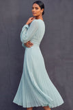 Pleated Mint Green A Line Midi Wedding Guest Dress
