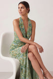 Mermaid Floral Green Long Wedding Guest Dress with Slit