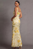 Floral Light Yellow Mermaid Long Wedding Guest Dress
