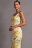 Floral Light Yellow Mermaid Long Wedding Guest Dress