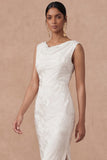 Light Blue Cowl Neck Sheath Embroidered Maxi Wedding Guest Dress with Slit