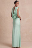 Light Yellow V-Neck Ruched Maxi Wedding Guest Dress with Sash