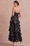 Fuchsia Floral Appliqued A Line Tiered Maxi Wedding Guest Dress