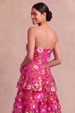 Fuchsia Floral Appliqued A Line Tiered Maxi Wedding Guest Dress