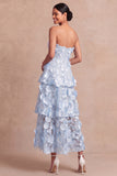 Fuchsia Floral Appliqued A Line Tiered Maxi Wedding Guest Dress