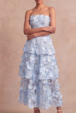 Fuchsia Floral Appliqued A Line Tiered Maxi Wedding Guest Dress