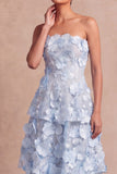 Fuchsia Floral Appliqued A Line Tiered Maxi Wedding Guest Dress