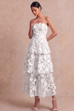 Fuchsia Floral Appliqued A Line Tiered Maxi Wedding Guest Dress