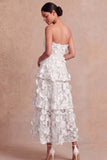 Fuchsia Floral Appliqued A Line Tiered Maxi Wedding Guest Dress