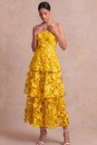 Fuchsia Floral Appliqued A Line Tiered Maxi Wedding Guest Dress