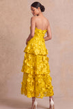 Fuchsia Floral Appliqued A Line Tiered Maxi Wedding Guest Dress