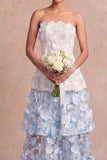 Floral A Line Appliqued Light Blue Long Wedding Guest Dress