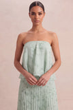 A Line Floral Pleated Light Green Long Wedding Guest Dress