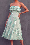 Mint Green Floral Appliqued Midi Wedding Guest Dress