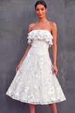 Backless White Floral Appliqued Midi Wedding Reception Dress