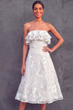 Mint Green Floral Appliqued Midi Wedding Guest Dress