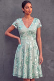 Stunning Mint Green A Line Short Embroidered Wedding Guest Dress