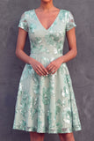 Stunning Mint Green A Line Short Embroidered Wedding Guest Dress