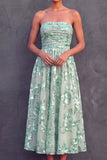 Mint Green A Line Midi Strapless Embroidered Wedding Guest Dress