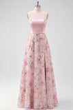 A Line Light Pink Strapless Long Wedding Guest Dress with Slit