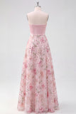 A Line Light Pink Strapless Long Wedding Guest Dress with Slit