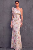 Mermaid One Shoulder Light Pink Ruffled Long Wedding Guest Dress