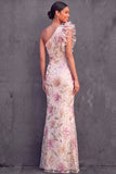 Mermaid One Shoulder Light Pink Ruffled Long Wedding Guest Dress