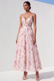 Stunning Light Pink Sequined Maxi A Line Floral Wedding Guest Dress