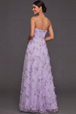 Maxi A Line Floral Lilac Appliqued Sweetheart Wedding Guest Dress with Slit