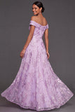 Appliqued Floral A Line Lilac Long Wedding Guest Dress