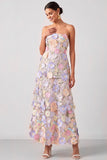White Appliqued Maxi A Line Floral Strapless Tiered Wedding Guest Dress