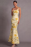 Floral Mermaid Thick Straps Long Wedding Guest Dress