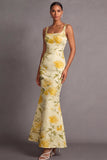 Floral Mermaid Thick Straps Long Wedding Guest Dress