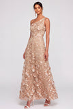 Champagne Floral Appliqued A Line Maxi Wedding Guest Dress