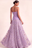Lilac Floral Embroidered Drape Waist A Line Maxi Wedding Guest Dress