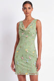 Green Floral Bodycon Appliqued Short Wedding Guest Dress