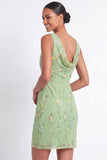 Green Floral Bodycon Appliqued Short Wedding Guest Dress