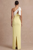 Light Yellow Sheath One Shoulder Long Wedding Guest Dress with Bow