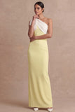 Light Yellow Sheath One Shoulder Long Wedding Guest Dress with Bow