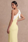 Light Yellow Sheath One Shoulder Long Wedding Guest Dress with Bow