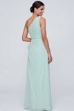 Light Yellow Ruched One Shoulder Long Wedding Guest Dress with Ruffles
