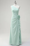 Light Yellow Ruched One Shoulder Long Wedding Guest Dress with Ruffles
